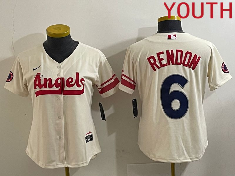 Youth Los Angeles Angels #6 Rendon Cream City Edition 2024 Nike MLB Jersey style 1-0